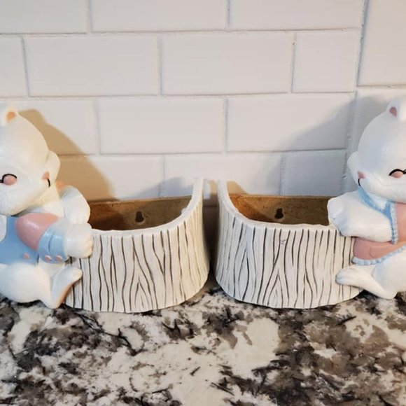 1990s Burwood Love Wall Decor and Wall Pockets Nursery Kids Decor Bunny Rabbits - Picture 2 of 6